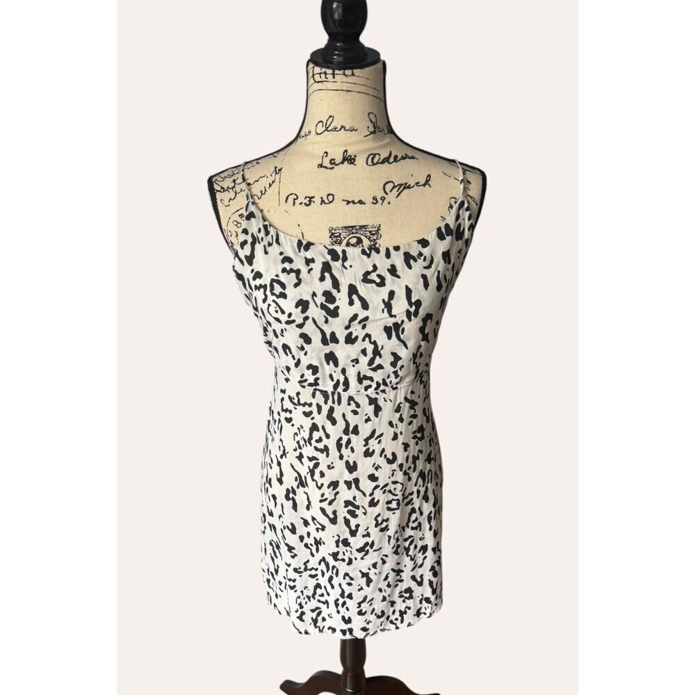 NWT Intimately Free People Animal Print Slip Mini Dress White Black Size Large L